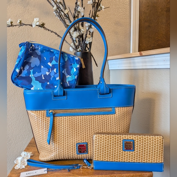 Dooney & Bourke Handbags - Dooney and Bourke Beacon Woven/Vachetta Tote Set in FRENCH BLUE
